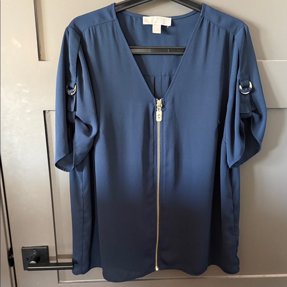 Michael Kors Deep Blue Top with gold hardware